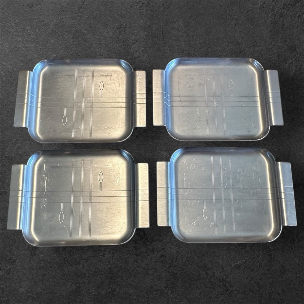 Set of‎ 4 Vintage Stainless Steel Revere Snack Trays Plates Rome NY Art Deco